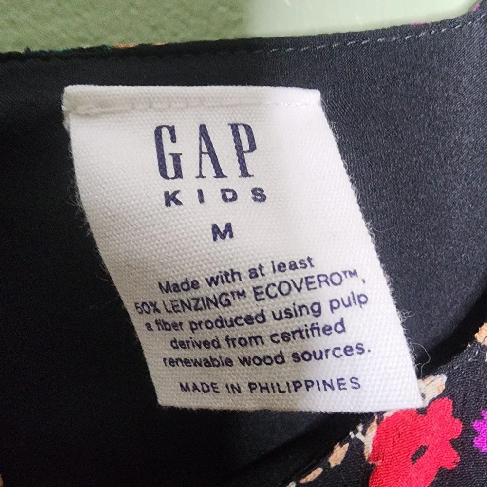 Gap Kids Square Neck‎ Dress Floral Multicolor Long Puff Sleeve Button Back M